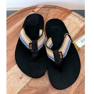 Teva Mush II Flip Flops Antigua Black Multi Striped Sandals - Youth Size 4 - NWT
